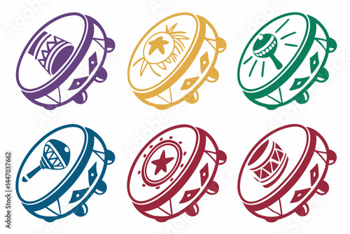 set of Tambourine silhouette vector illustration