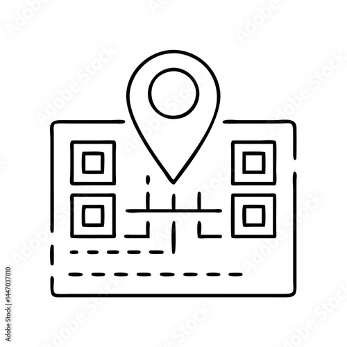 qr code with location pin icon, qr code with location pin line art - simple line art of qr code with location pin, perfect for qr code with location pin logos and icons