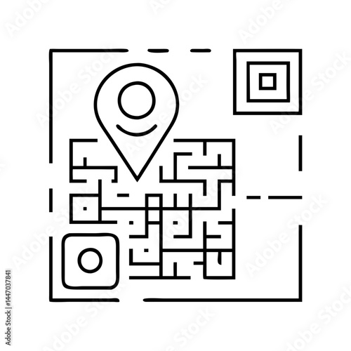 qr code with location pin icon, qr code with location pin line art - simple line art of qr code with location pin, perfect for qr code with location pin logos and icons