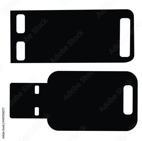 Cute cartoon hand drawn vector pen drive icon silhouette.