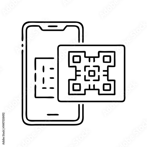 qr code with scanner icon, qr code with scanner line art - simple line art of qr code with scanner, perfect for qr code with scanner logos and icons