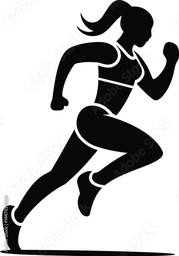 Silhouette of a woman running exercising jogging for fitness and athleticism in vector