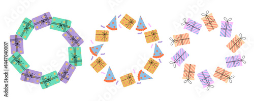 Festive arrangement of gifts and party hats for a celebration or special occasion