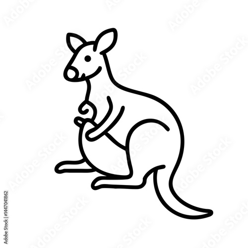 Kangaroo with Baby in Pouch Standing Against White Background  