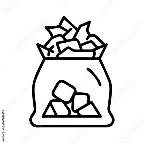 Bag of construction debris outlined in minimalist style  