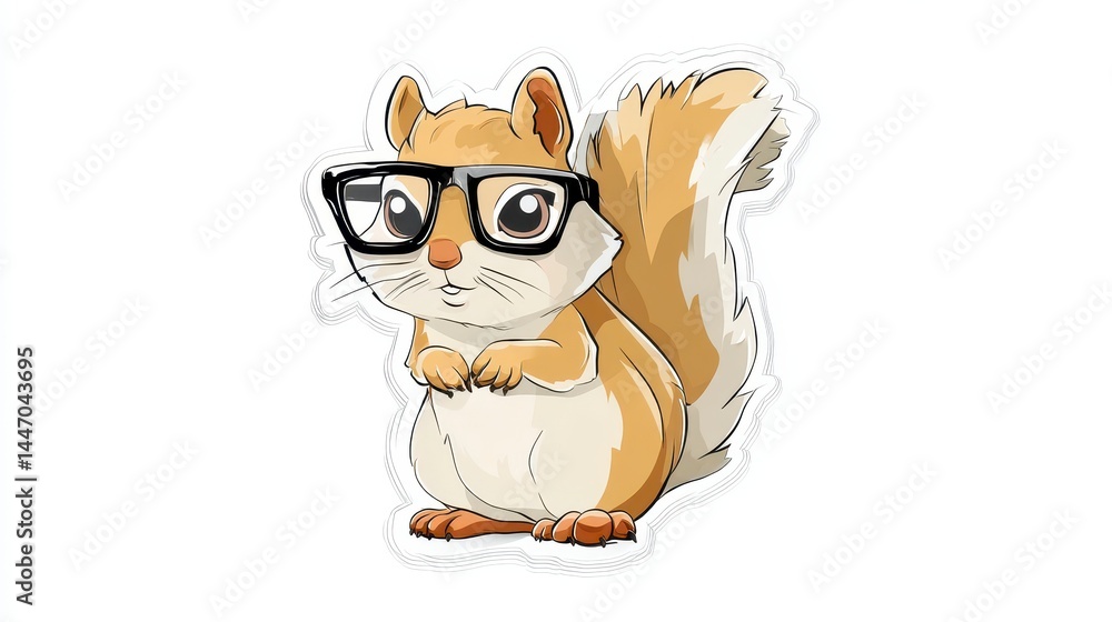 Naklejka premium Cute cartoon squirrel wearing glasses