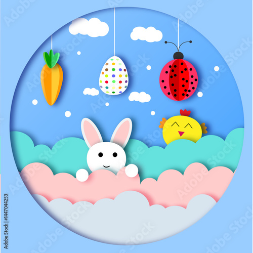 easter bunny with easter eggs. Vektor Ilustration