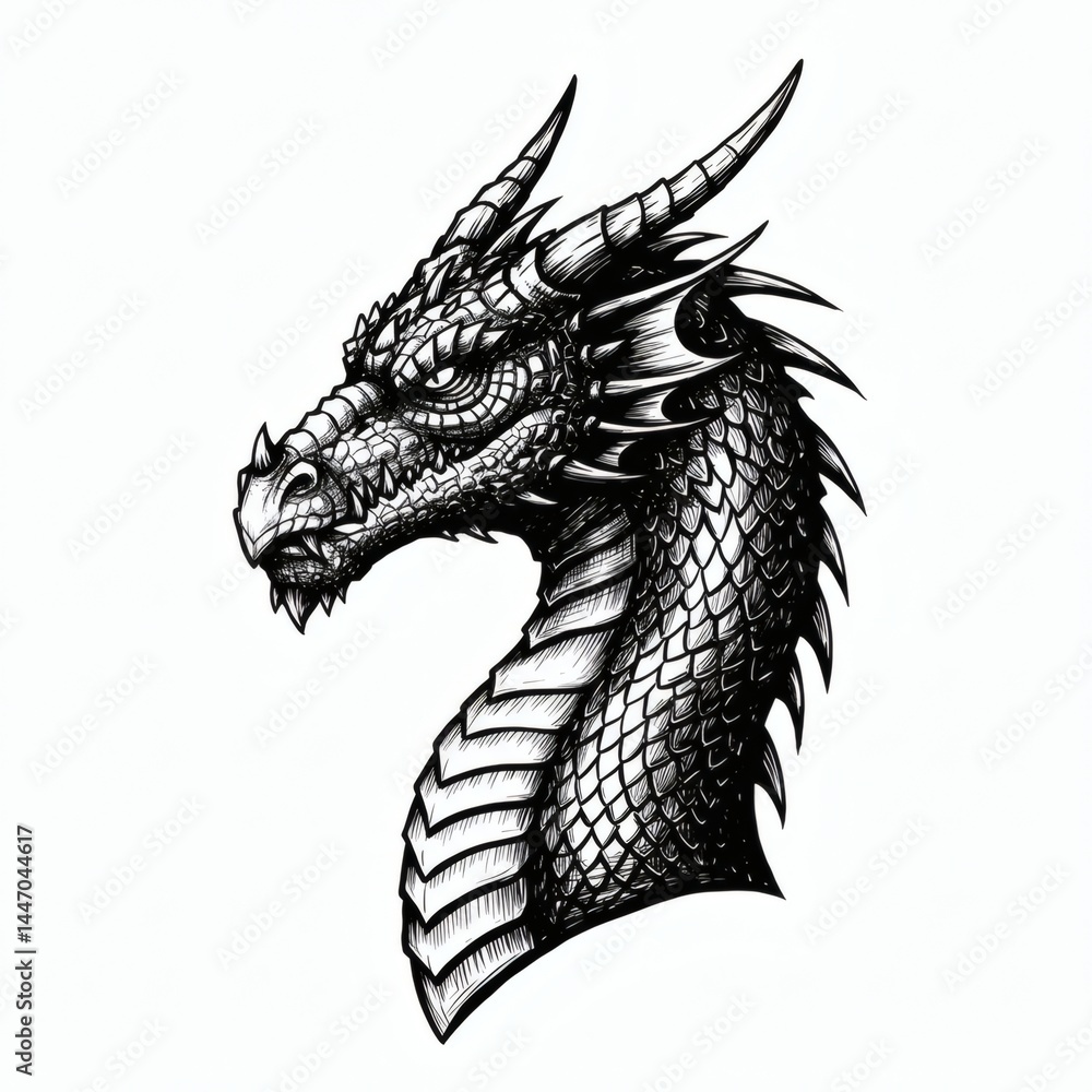 Dragon sketch isolated on white background, Sketch engraving, vector illustration, Scratch board imitation, Black and white image. Dragon sketch isolated on white background, Sketch engraving, vector illustration, Scratch board imitation, Black and white image.