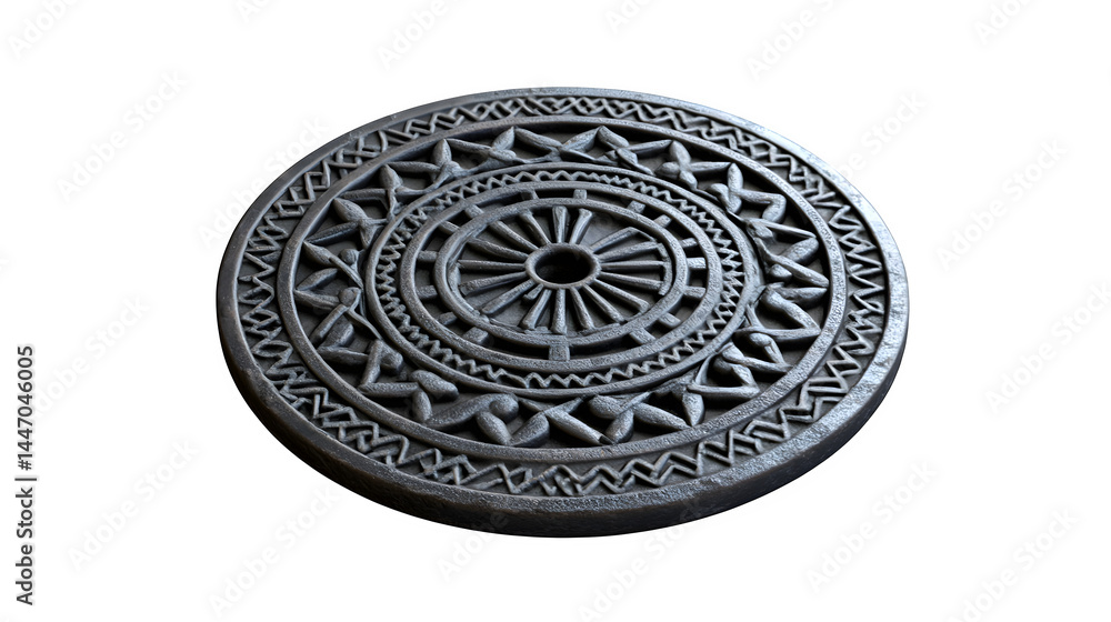 Fototapeta premium A a specific British cast iron manhole cover with intricate pattern, isolated on Transparent background.