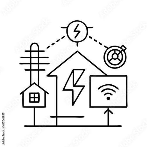 smart energy grid icon, smart energy grid line art - simple line art of smart energy grid, perfect for smart energy grid logos and icons