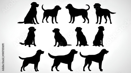 labrador retriever dog breed black silhouette logo set
