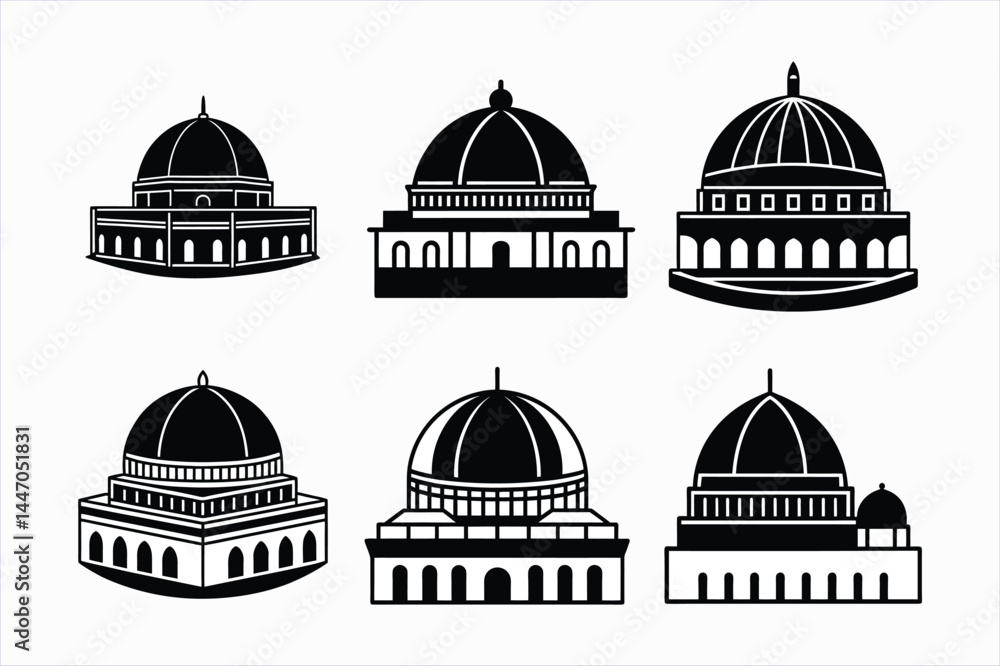 Obraz premium dome of the rock and western wall vector illustration set