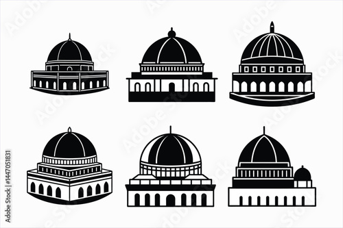 dome of the rock and western wall vector illustration set
