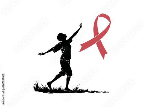 Global Solidarity Against AIDS: A Powerful Symbol of Awareness, A powerful, stylized image depicting an arm raised in a fist, with a red awareness ribbon on the wrist against the backdrop of a world m