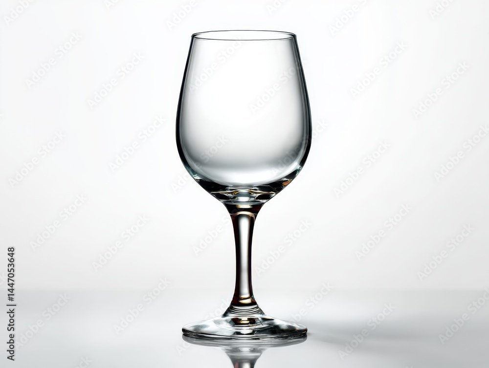 A clear empty wine glass on white table isolated on white background A clear empty wine glass on white table isolated on white background