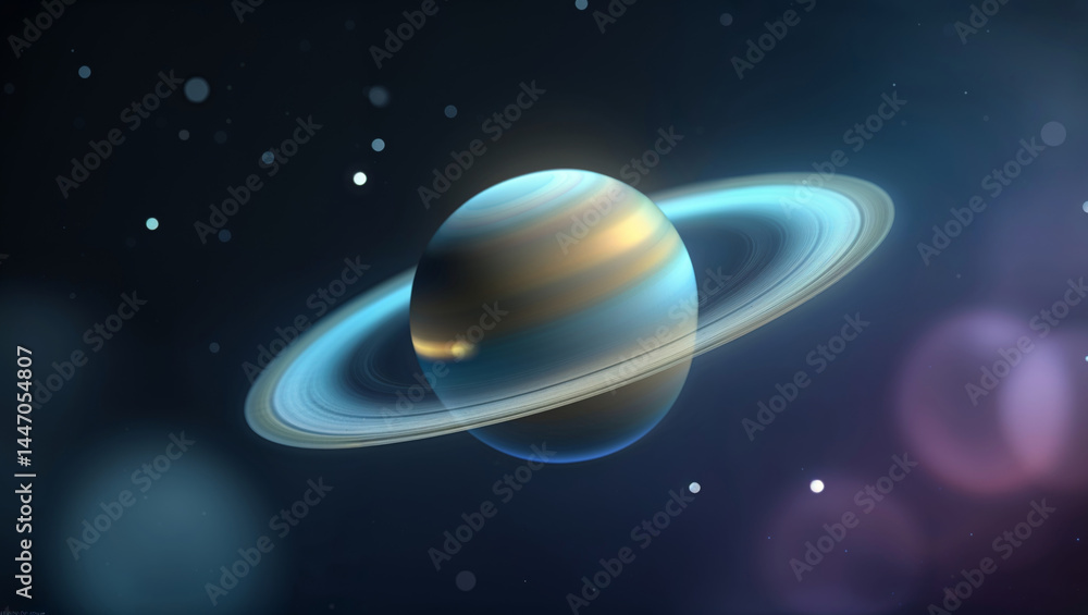 Naklejka premium A serene depiction of Saturn, showcasing its stunning rings in a dark space environment.