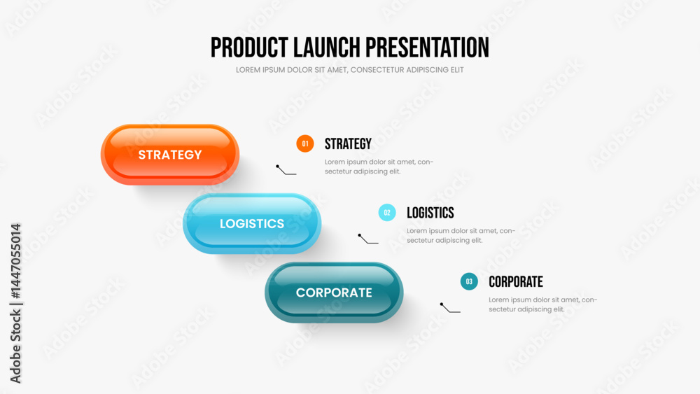 Fototapeta premium Project Proposal 3 Element Diagram Slide Template. Professional Development Slideshow Layout Vector Illustration. Sales Growth Three Step Infographic Frame Design.