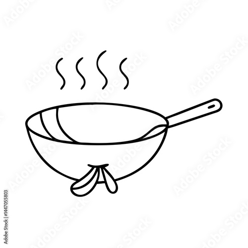 wok icon, wok line art - simple line art of wok, perfect for wok logos and icons