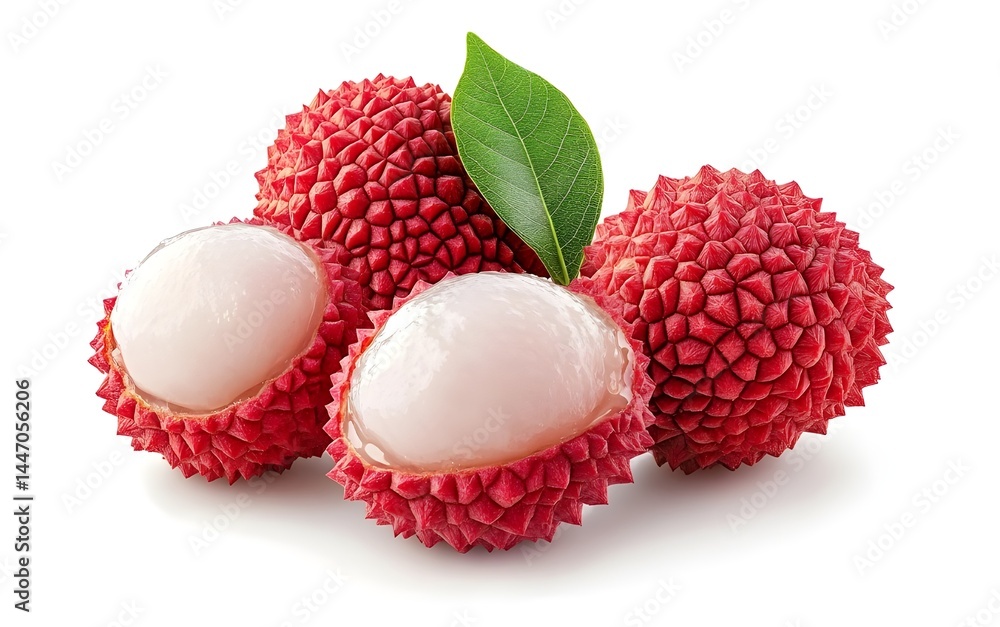 Fresh red rambutan fruits with green leaves, showcasing their spiky exterior and vibrant color. Fresh red rambutan fruits with green leaves, showcasing their spiky exterior and vibrant color.