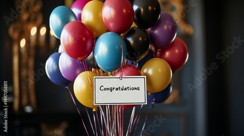 Vibrant Balloon Bouquet Accompanying a Congratulatory Message for Achievement