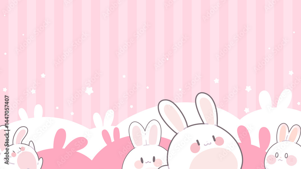 Pastel pink background decorated with an army of cute rabbits. Pastel pink background decorated with an army of cute rabbits.