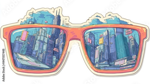Cityscape Reflected in Colorful Glasses