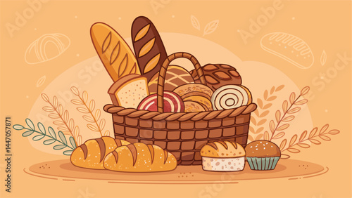 Design a vibrant bakery banner advertising family-sized bread and pastry packs, highlighting freshness and value. Include mouthwatering imagery.