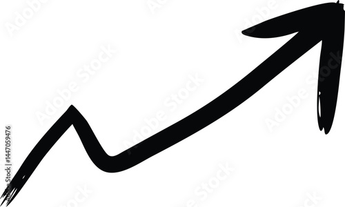 A thick black curved arrow quickly rises upward against a plain white backdrop here