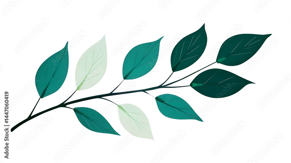 Fototapeta premium Illustration Of Branch With Teal And White Leaves On Isolated Transparent Background