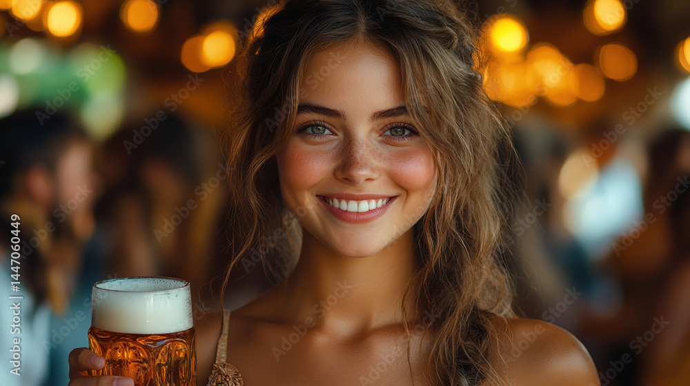 Woman smiling at camera with beer Woman smiling at camera with beer
