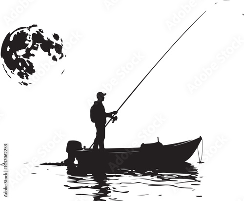 Silhouettes of Men and Dogs Fishing