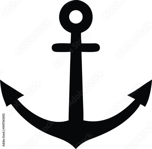 Black anchor with distinct flukes and ring sits centrally on a transparent background