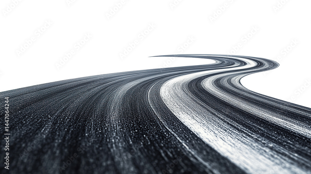 Fototapeta premium Empty asphalt highway winding on transparent background. PNG