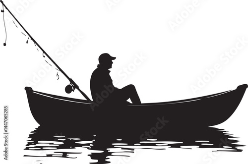 Silhouettes of Men and Dogs Fishing