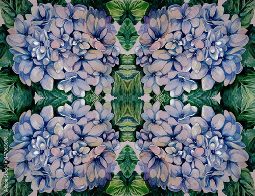 Soft blue hydrangea flowers seamless pattern 