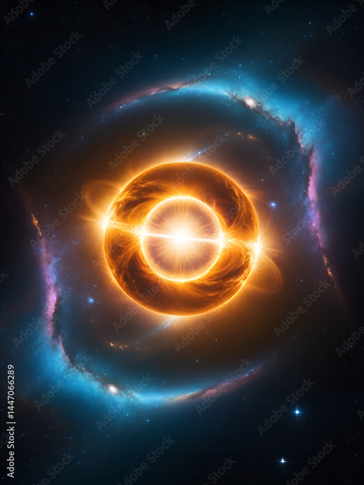 Fototapeta premium Spectacular view of a supernova outshining its host galaxy, cosmic phenomenon