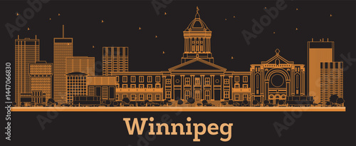 Outline Winnipeg Canada City Skyline with orange Buildings. Business Travel and Concept with Modern Architecture. Winnipeg Cityscape with Landmarks.
