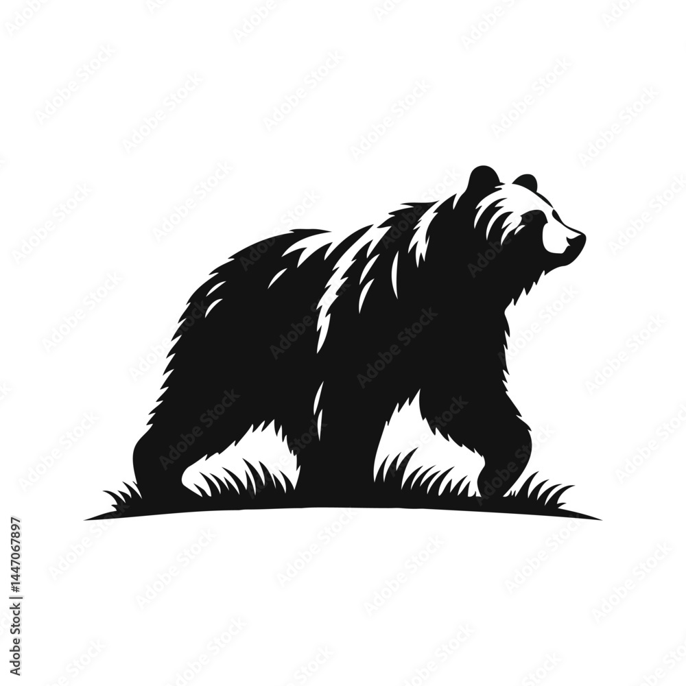 Bear silhouette standing on grass Bear silhouette standing on grass