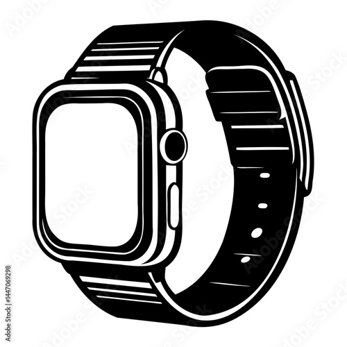Black and white smart watch vector illustration for wearable technology and modern device design concept isolated on transparent background
