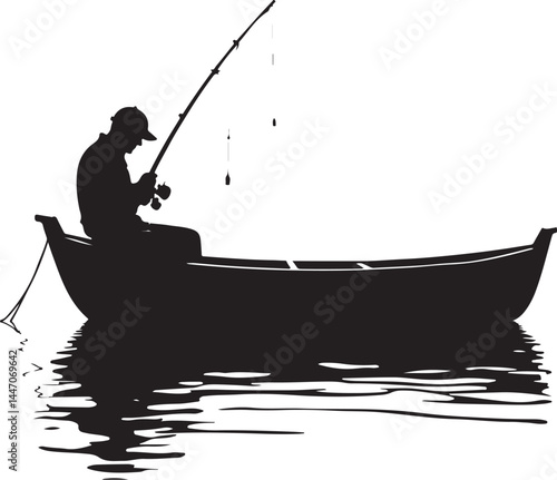 Silhouettes of Men and Dogs Fishing