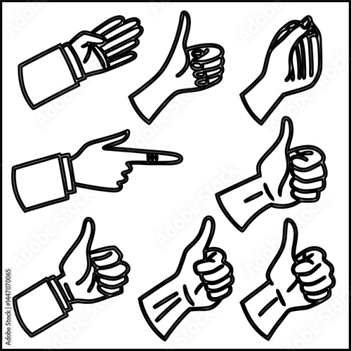 This vector set features a set of hand gestures including thumbs up and down icons, a visual communication of agreement and disagreement