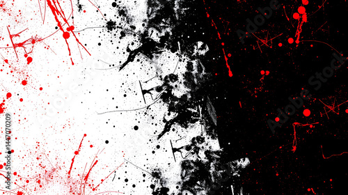 Black and Red Abstract Halftone, Gritty, Grunge Background with Copy space. Sports / Dynamic Backdrop