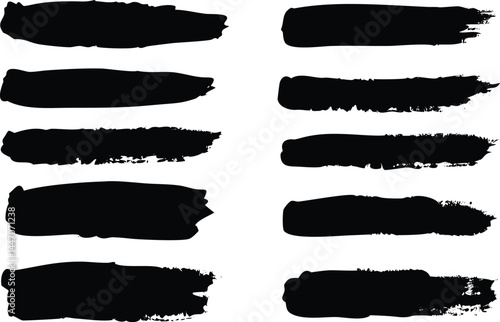 Eight black brush strokes create an abstract artistic texture against a white background