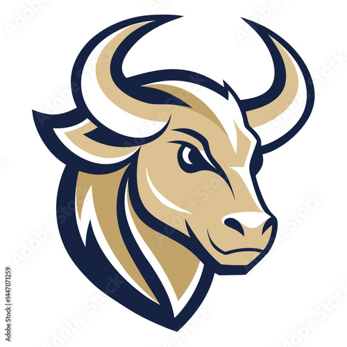 Ferocious gold bull logo illustration displays dark navy accents against a clean white background