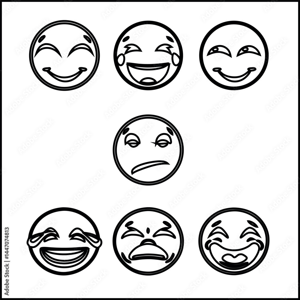 A vector set of nine cartoon smileys showcases various facial expressions, including happy, sad, and angry icons A vector set of nine cartoon smileys showcases various facial expressions, including happy, sad, and angry icons