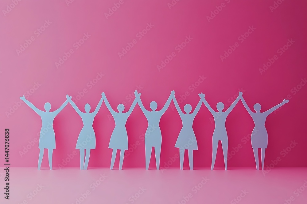 Fototapeta premium Women Standing Together Paper Cutouts Solidarity