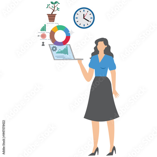 Businesswoman with balanced scorecard chart diagram,