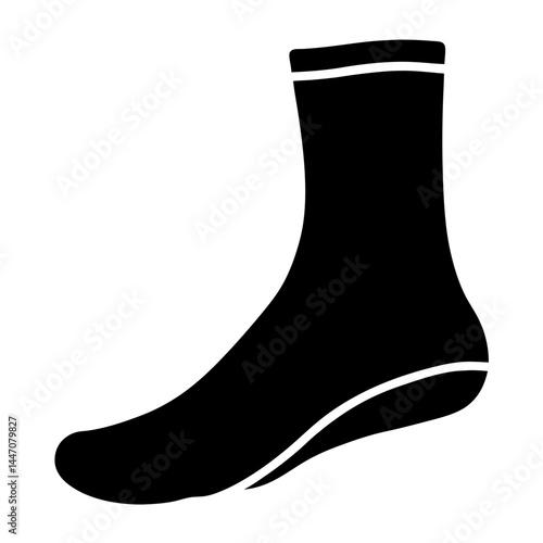 Minimalist depiction of a sock in solid black color isolated on white