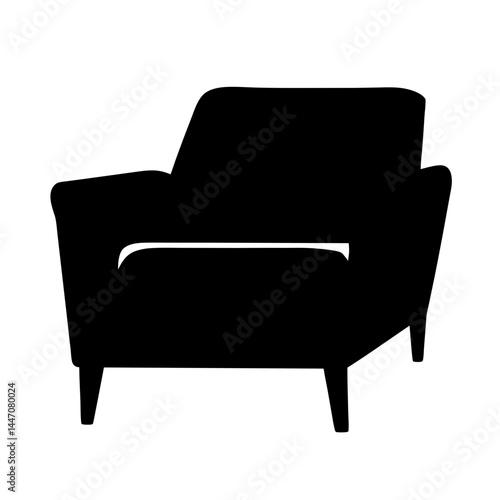 Silhouette of a midcentury modern armchair with legs on a white background