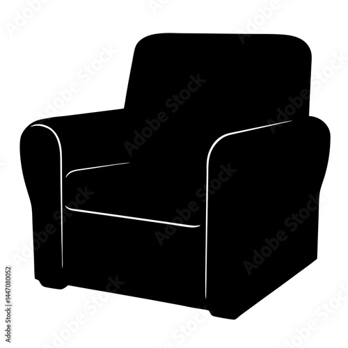 Black silhouette of a comfortable armchair with rounded armrests on white